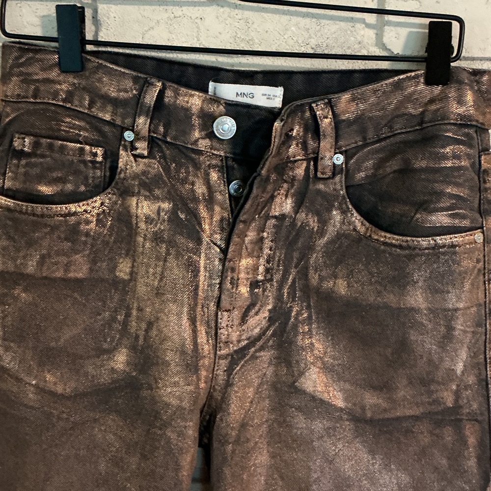 Mango metallic copper/rose gold over black jeans size 2 like new